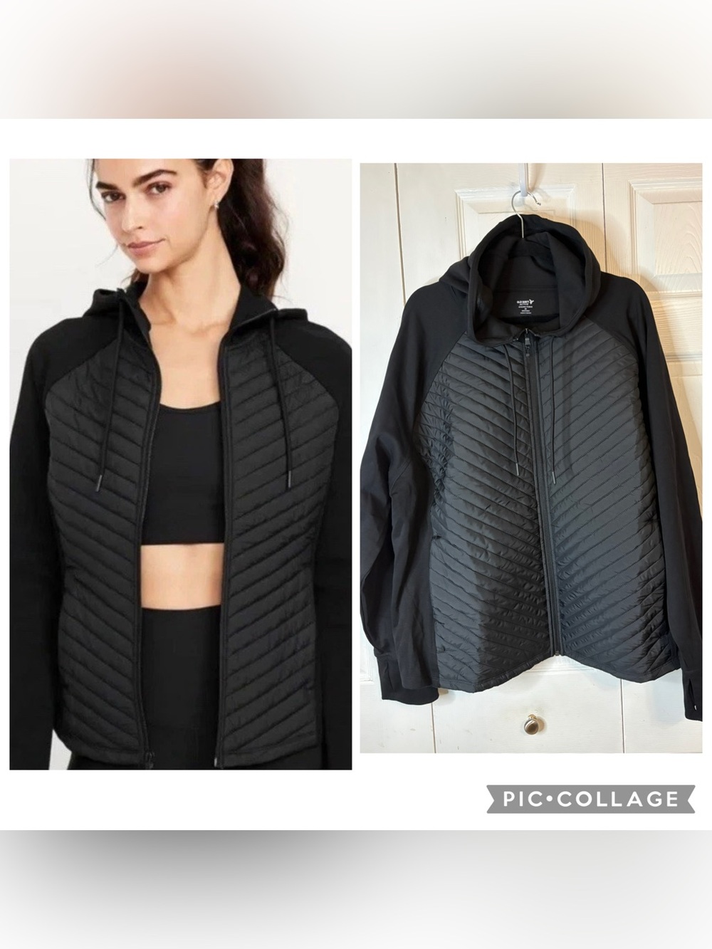 Old Navy Active Dynamic Fleece Hybrid Women's Quilted Hooded Jacket Black 4X NWT